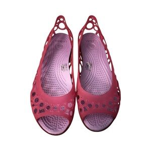 Crocs Adrina III Women's Slip-On Peep Toe Cutout Flat Shoes Pink/ Lavender 8